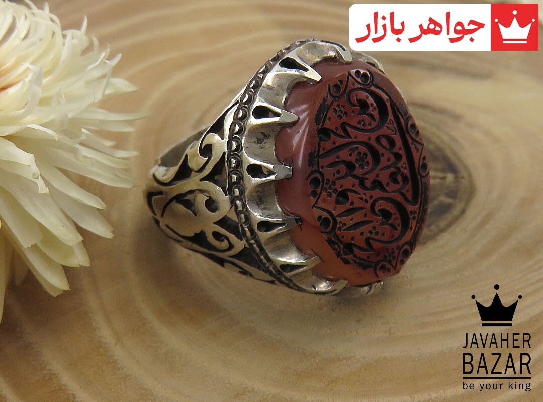 انگشتر نقره عقیق یمنی نارنجی مردانه دست ساز [صلوات]